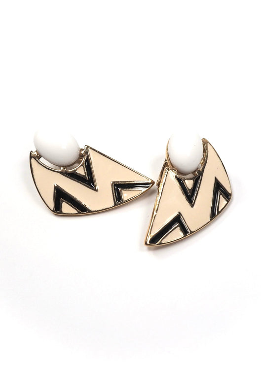 Trifari Black, White and Cream Zig Zag Earrings - Georgie's NYC - Earrings