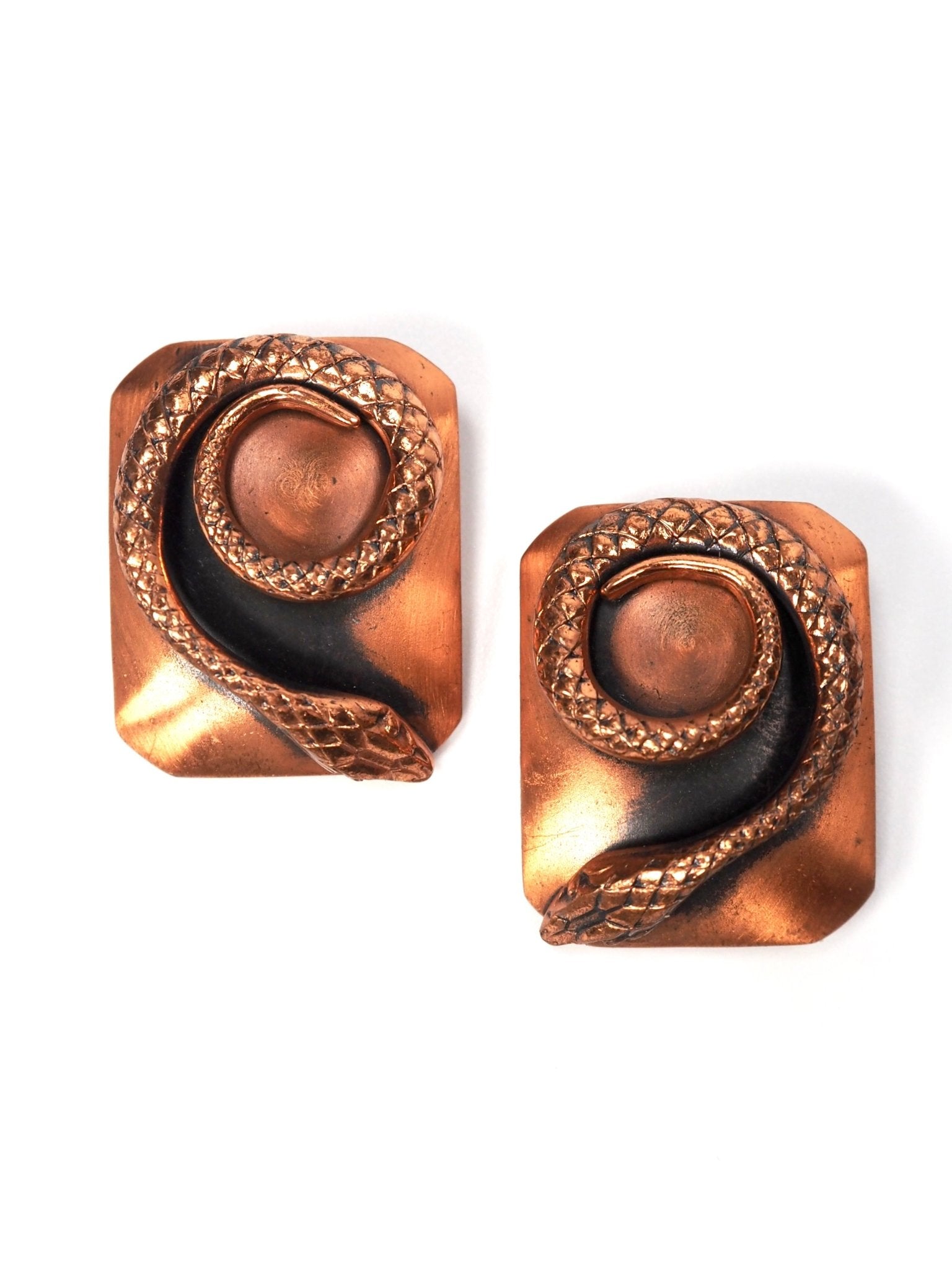 Whiting & Davis Copper Coiled Snake Earrings - Georgie's NYC - Earrings