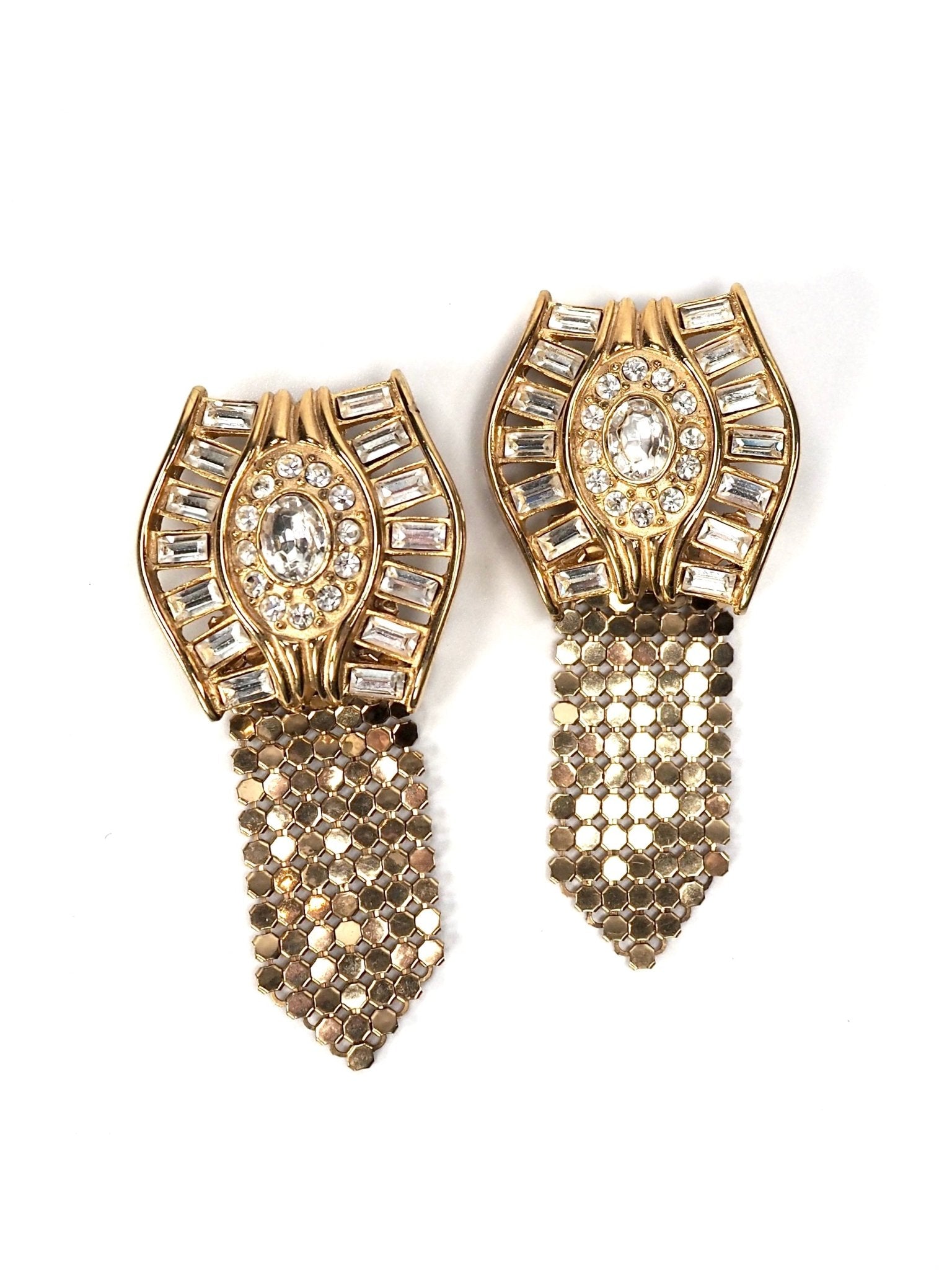 Whiting & Davis Jeweled Rhinestone Mesh Dangle Earrings - Georgie's NYC - Earrings