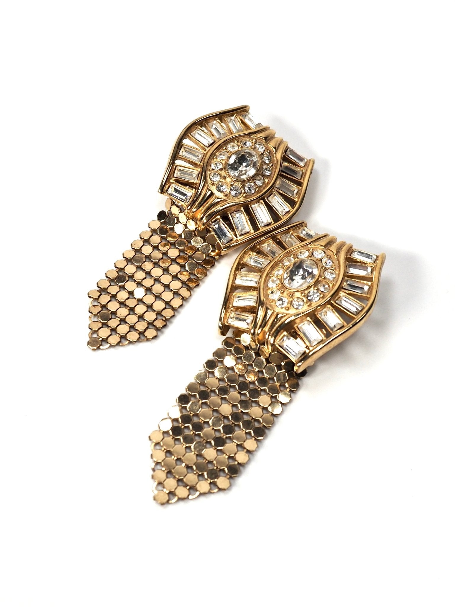 Whiting & Davis Jeweled Rhinestone Mesh Dangle Earrings - Georgie's NYC - Earrings